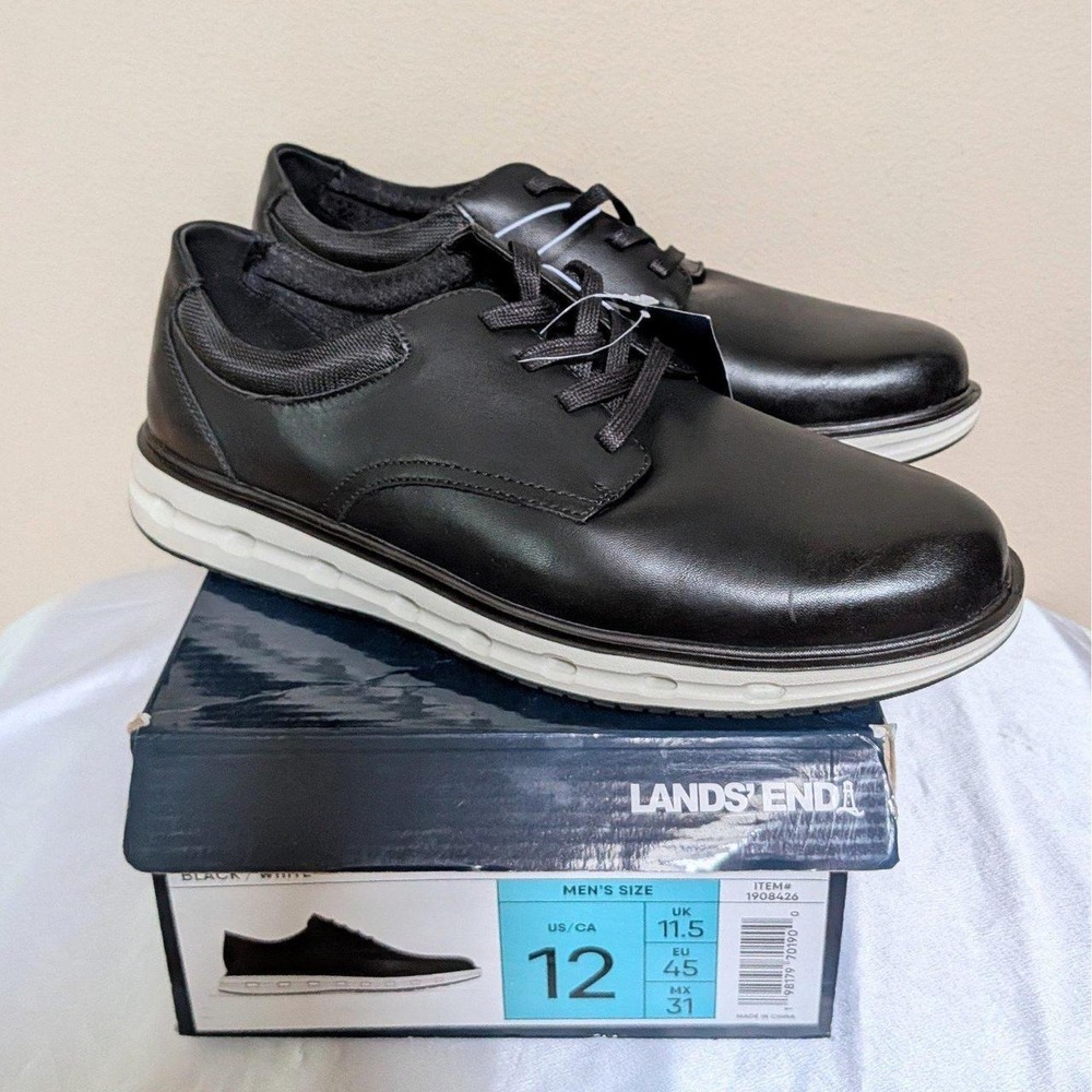 New Lands' End Men's Sport Oxford Shoes Black Size 12